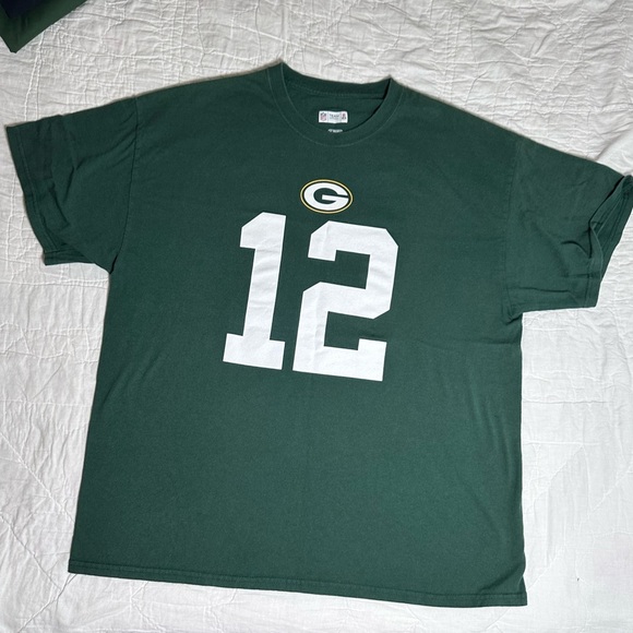 Green Bay Packers Roggers 12 Green Tee Shirt well loved - Picture 1 of 5